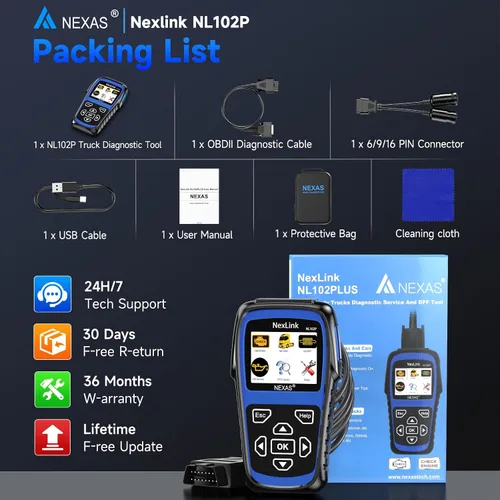 Vista 8 de Escáner de camión resistente NEXAS NL102P con regeneración DPF Full System Diagnostics, Supports J1939/J1708 Protocols, Compatible with