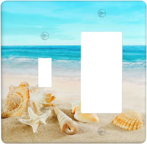 Vista 12 de Cubierta para interruptor de luz, diseño de conchas marinas en la playa, placas de pared de 2 bandas, 1 paquete