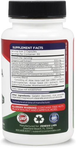 Vista 2 de Candida Complex Cleanse Detox Suplemento de ácido caprílico, extracto de orégano, probióticos, enzimas (60 cápsulas, suministro para 30 días)