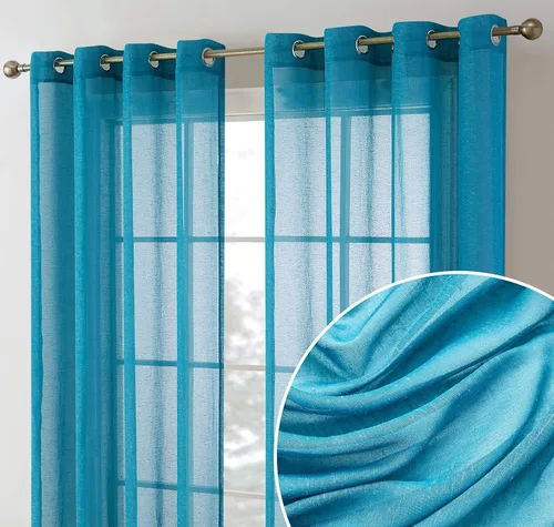 Vista 11 de HLC.ME Sierra Linen - Cortinas de lino sintético con textura semitransparentes que mantienen la privacidad y filtran la luz solar, con ojales, Blanco