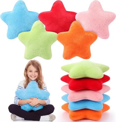 Vista 13 de Soaoo 5 almohadas esponjosas con forma de estrella para niños, decoración estética, suave y preppy lindo cojín para sofá, sala de estar, dormitorio
