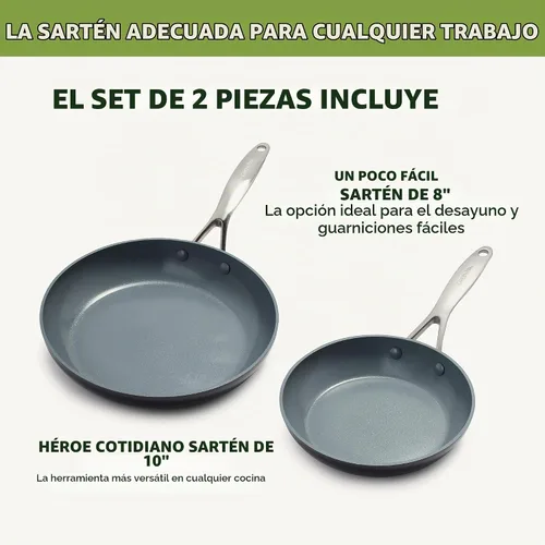 Vista 3 de GreenPan Valencia Pro 2 Piece (8" & 10") Ceramic Nonstick Skillet Set Gris