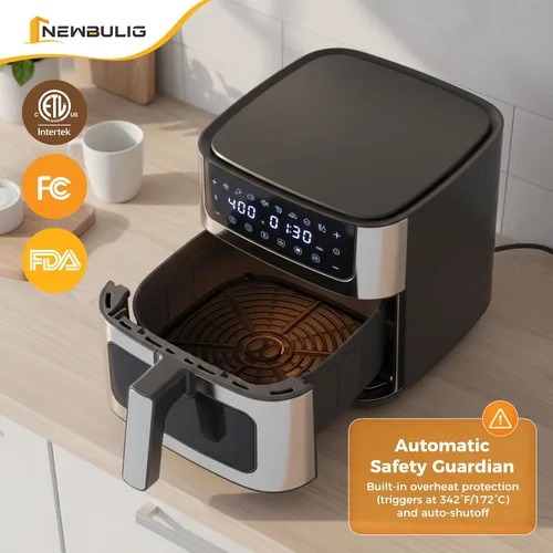 Vista 7 de [Usado] NEWBULIG Freidora de aire de 6.34 cuartos de galón con ventana visible, 400 ℉ de calentamiento rápido, freidora de aire de acero inoxidable