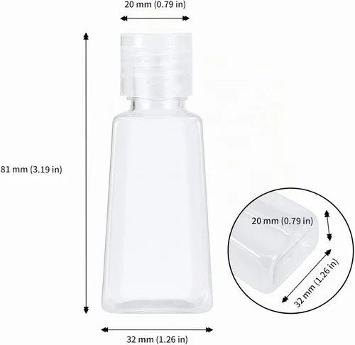 Vista 2 de JAPCHET 100 botellas de viaje de plástico transparente de 1 onza con tapa abatible, botellas recargables de tamaño de viaje, pequeños recipientes