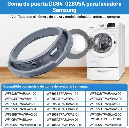 Vista 3 de Sello de puerta de lavadora DC64-02805A mejorado compatible con Samsung, piezas de repuesto de sello de lavadora, diafragma de puerta