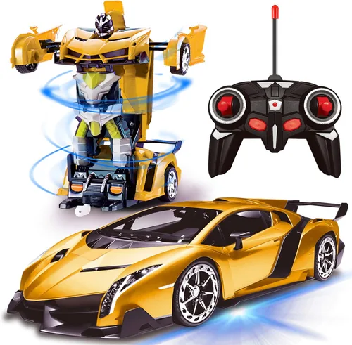Vista 8 de Coche de control remoto - Juguetes de robot transformables para niños adolescentes, coche RC recargable con luces, coche RC 2.4Ghz 1:18 recargable