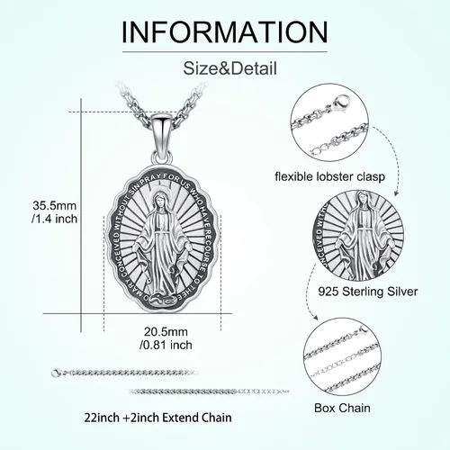 Vista 2 de Collar de plata de ley 925 patrón San Cristóbal Virgen MaríaJesúsSan MiguelManos rezandoSan PeregrinoSan Benito collar para hombres y mujeres