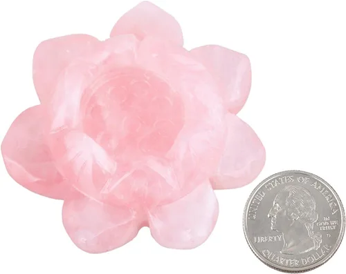 Vista 3 de SUNYIK Escultura de figura de flor de loto de piedra tallada a mano, decoración de soporte de bola de cristal curativo natural, cuarzo rosa, 2