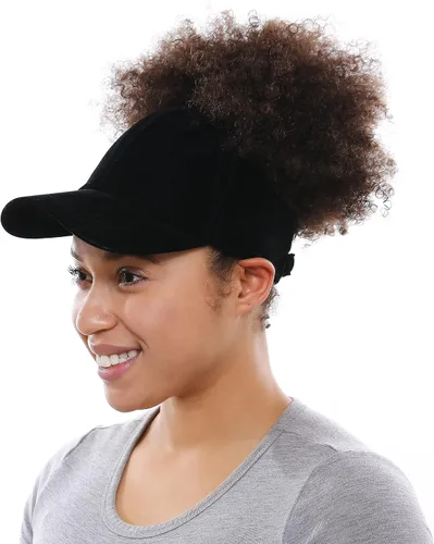 Vista 3 de Beautifully Warm Gorro de béisbol con forro de satén para mujer, sombrero de cola de caballo para cabello natural rizado, gorra sin espalda, gorra