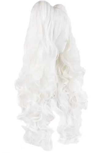 Vista 2 de Peluca MapofBeauty Lolita para disfraz, cabello largo, rizado, con coleta, Blanco