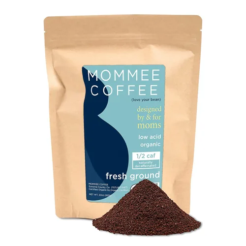 Vista 14 de Mommee Coffee Café molido descafeinado bajo en ácido, granos de café descafeinado 100% orgánico arábica con sabor a caramelo suave, molido medio