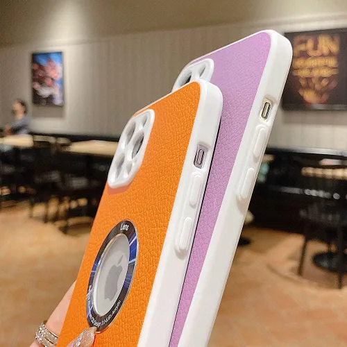 Vista 3 de Bonita funda delgada para iPhone 12 con ventana de logotipo, a la moda, a prueba de golpes, de piel suave de poliuretano termoplástico, compatible