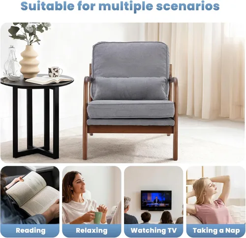 Vista 6 de DUMOS Juego de 2 sillas modernas de mediados de siglo, sillas decorativas con brazos y cojín de cintura, sillas de lectura para adultos, silla