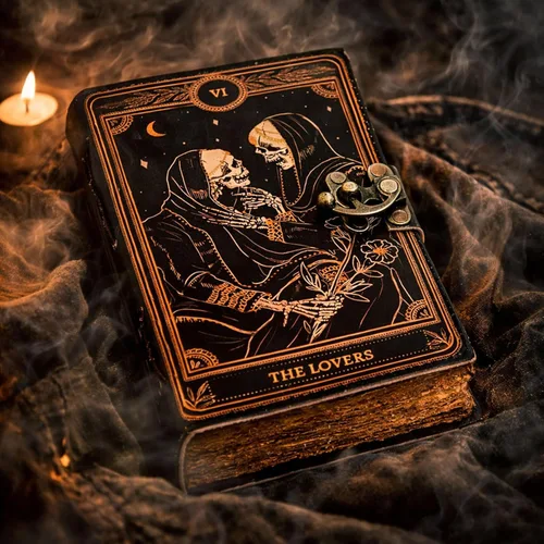 Vista 7 de C CUERO Libro de hechizos Diario de cuero con borde deckle de papel Grimorio impreso diario de los amantes del tarot, cuaderno de tarot en espiral