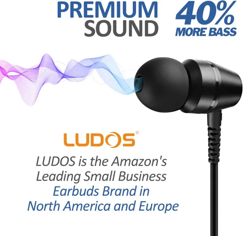 Vista 7 de LUDOS OMNITONE Auriculares con cable in-ear, 5 años de garantía, auriculares con micrófono, conector de 3.5 mm, auriculares con cable