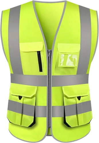 Vista 7 de TopTie Chaleco de seguridad de alta visibilidad de 10 bolsillos, chaleco de seguridad reflectante
