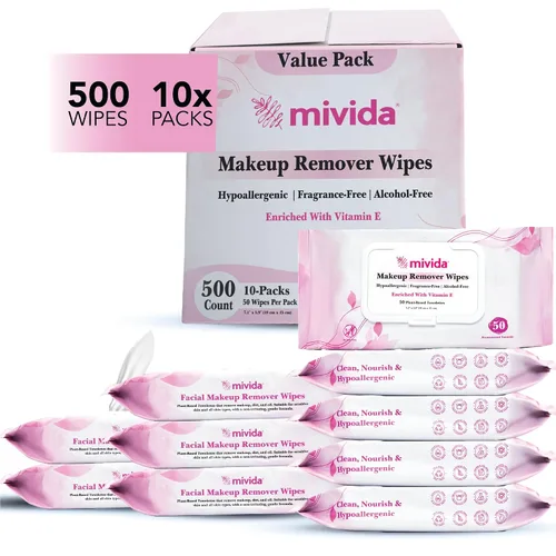 Vista 19 de mivida Toallitas desmaquillantes hipoalergénicas con ácido hialurónico, sin alcohol y sin fragancia, toallitas de maquillaje para pieles sensibles