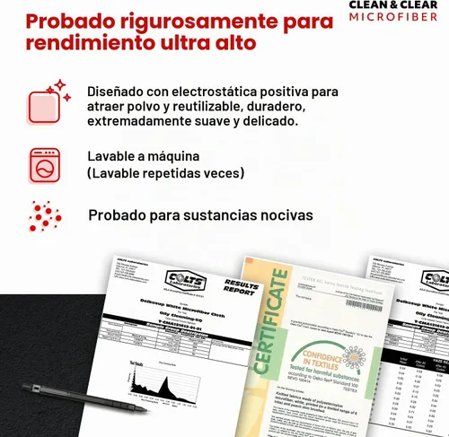 Vista 3 de 9 paños grandes de fibra Clean & Clear, alta calidad, para limpiar lentes de cámara, anteojos, pantallas y todo tipo de lentes , Paquete de 4
