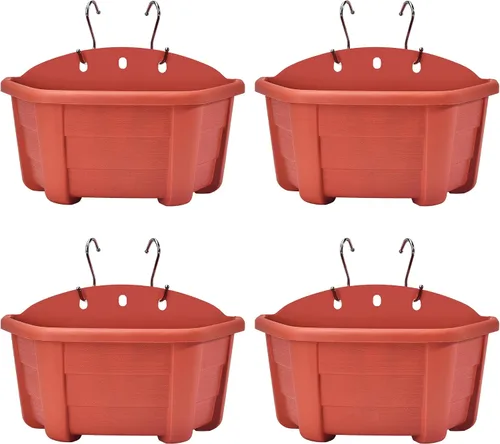 Vista 10 de ORIMERC Paquete de 4 macetas colgantes de pared de 9.8 pulgadas para plantas de interior, soporte para plantas de pared con orificio de drenaje
