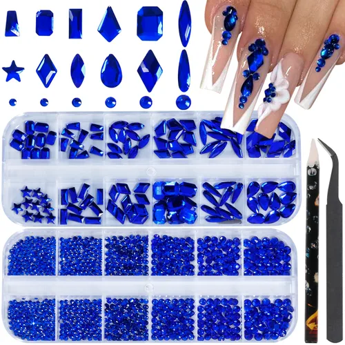 Vista 19 de Diamantes de imitación para uñas, tamaño 3D multiforma, gemas y dijes de cristal AB para uñas, parte trasera plana, con kit para arte de uñas