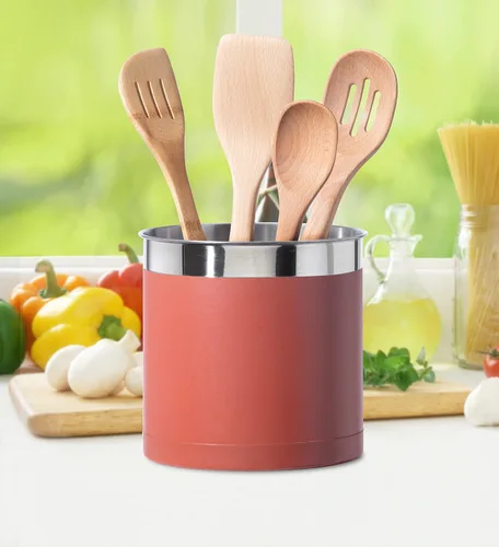 Vista 4 de OGGI - Portautensilios de acero inoxidable extragrande - Organizador de utensilios de cocina de 7", con base con peso para mayor estabilidad