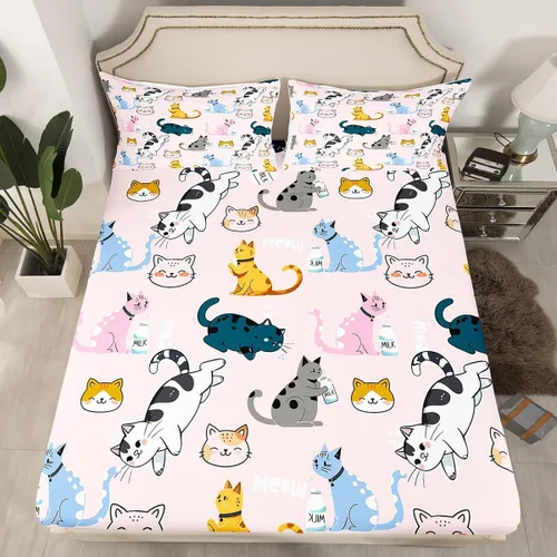 Vista 12 de Erosebridal Juego de ropa de cama de zorro para niños, sábana bajera ajustable de zorro de dibujos animados para niños y niñas, decoración
