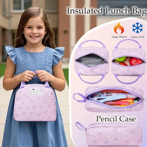 Vista 20 de Juego de mochila para niñas con diseño de unicornio, mochila escolar para niños, mochila para libros para niñas, set 3 en 1, regreso a clases