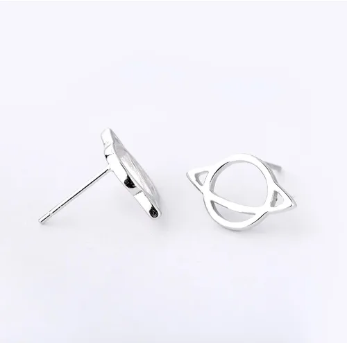 Vista 4 de Pendientes de tuerca únicos de plata de ley 925 con dije de Saturno para mujeres y niñas, Plata de ley Zinc Cobre