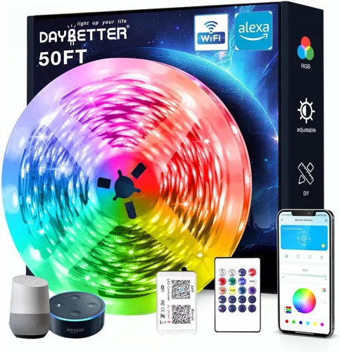 Vista 10 de DAYBETTER Luces LED inteligentes WiFi, tira de luces LED RGB de 25 pies compatibles con Alexa y Google Assistant, control remoto por voz