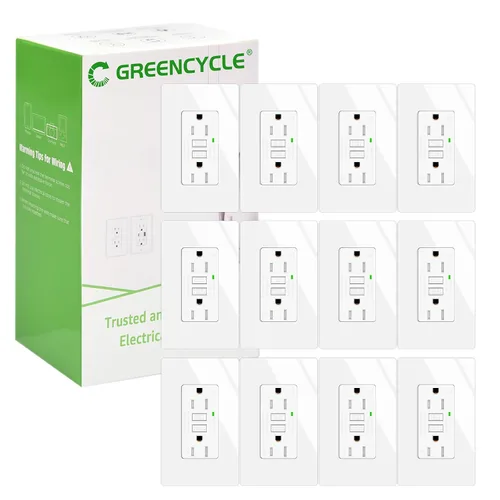 Vista 84 de Greencycle Toma GFCI de 15 amperios con puertos USB C y USB A, 1 unidad de toma eléctrica GFCI de prueba automática con USB, con indicador LED