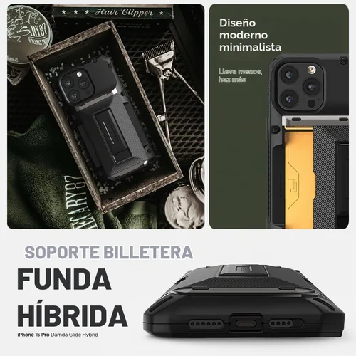 Vista 3 de VRS DESIGN Damda Glide - Funda híbrida para iPhone 15 Pro (2023), funda funcional y resistente con función atril compatible con iPhone 15 Pro
