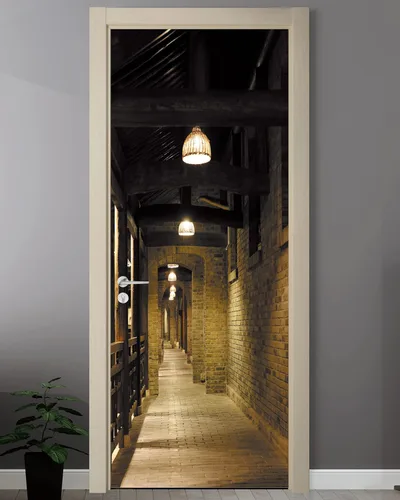 Vista 8 de FLFK Adhesivo para puerta – Puerta vintage beige, mural para despegar y pegar, tamaño combinado 30 x 80 pulgadas, dividido en 2 piezas Mt5423