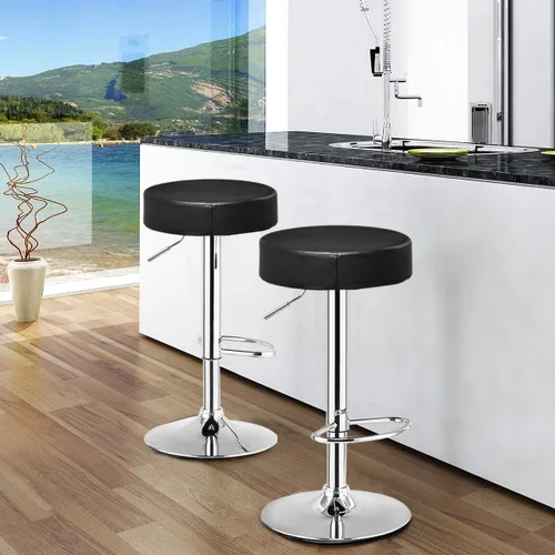 Vista 2 de ReunionG Juego de 2 taburetes de bar giratorios, taburetes de bar ajustables con reposapiés y base cromados, modernos taburetes de isla de piel