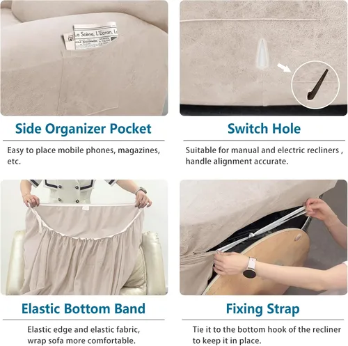 Vista 21 de Fundas para Sillón de 2 Piezas con Cojín en T, Fundas de Aspecto de Cuero para Sofá, Fundas para Sillas, Protector de Muebles Elástico, Funda