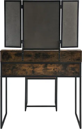 Vista 8 de Juego de mesa de tocador con taburete tapizado, escritorio con 2 cajones, maquillaje