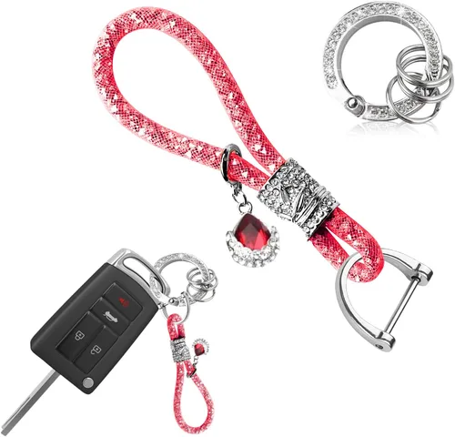Vista 7 de Ziciner Llavero de cristal brillante para mujeres y niñas, llavero de automóvil con purpurina, accesorios universales para llavero (verde)