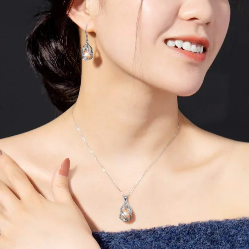 Vista 4 de Jewelry Set For Women YQXINXIN 100% Natural Freshwater Pearl Jewelry Sets 925 Sterling Silver Jewelry Sets