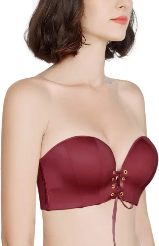 Vista 2 de FallSweet Sujetador sin tirantes para mujer, brasier con relleno push up, añade dos copas, sin varillas
