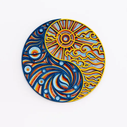 Vista 9 de Decoración de pared para el hogar, Yin Yang Corte láser multicapa tallado elegante mandala de madera para colgar, paneles MDF para decoración, obras