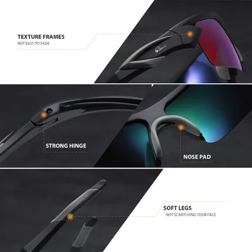 Vista 5 de Bevi Polarized Sports Sunglasses TR90 Unbreakable Frame for Men Women Running Cycling Golf Baseball