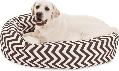 Vista 14 de Cama para perro de 24 pulgadas, color negro Chevron Sherpa Bagel