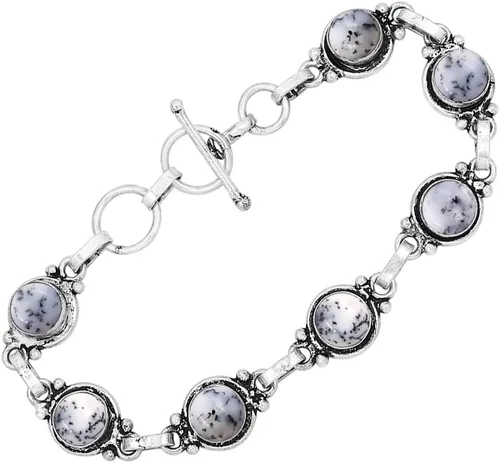 Vista 71 de Round Shape Natural & Synthetic Gemstones Silver Plated Bracelets for Women - Vintage Bohemian Style Handmade Birthstone Adjustable Link Bracelet