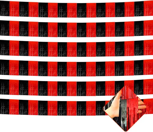 Vista 9 de Paquete de 6 Guirnaldas de Flecos de Papel Aluminio de 10 Pies, Serpentinas Metálicas de Oropel, Pancarta Colgante de Pared, Telón de Fondo