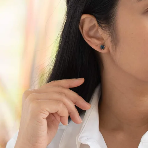 Vista 5 de Peora - Aretes de tuerca de oro de 14 quilates, forma redonda, 0.24 pulgada, en piedras preciosas auténticas o creadas, parte trasera de fricción