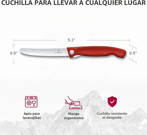 Vista 5 de Victorinox Swiss Classic - Cuchillo de pelar plegable, borde ondulado, color rojo, 4.3 pulgadas