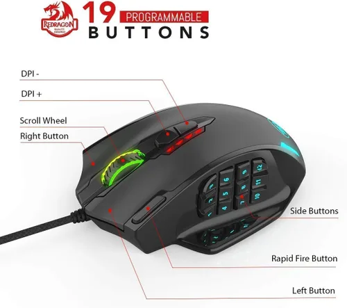Vista 7 de Redragon Teclado mecánico para juegos K556 RGB M908 MMO Gaming Mouse Bundle