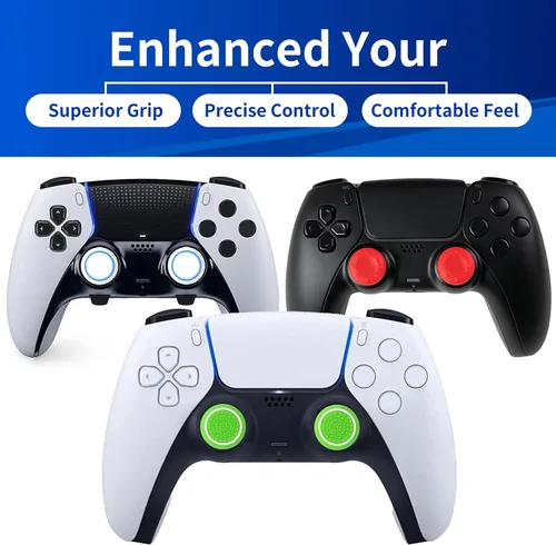 Vista 5 de Accesorios de control para PS5 Pulgar Grips Tapas de joystick con extensor de pulgar alto, cubiertas de repuesto para joystick, anillos de precisión