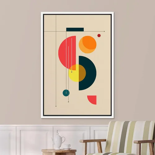 Vista 3 de SIGNLEADER Lienzo enmarcado para pared, arte semicírculo de mediados de siglo, formas geométricas, ilustraciones, arte moderno, contemporáneo