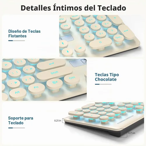 Vista 3 de surmen Bonito teclado silencioso con cable retro con cable, teclados suaves de tamaño completo con bloc de números, teclas redondas, USB Beige