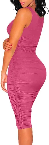 Vista 2 de BEAGIMEG Vestido midi sin mangas sexy fruncido para mujer